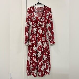 Floral Long Sleeve Dress in Red